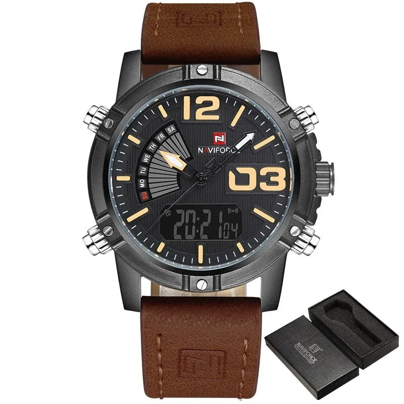 Men’s Leather Military Style Waterproof Watch