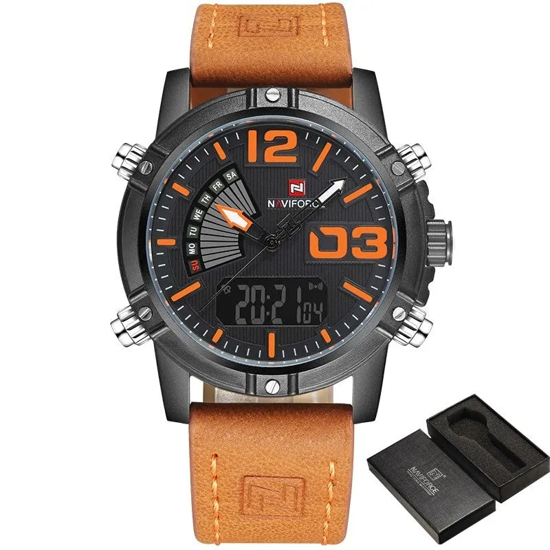 Men’s Leather Military Style Waterproof Watch