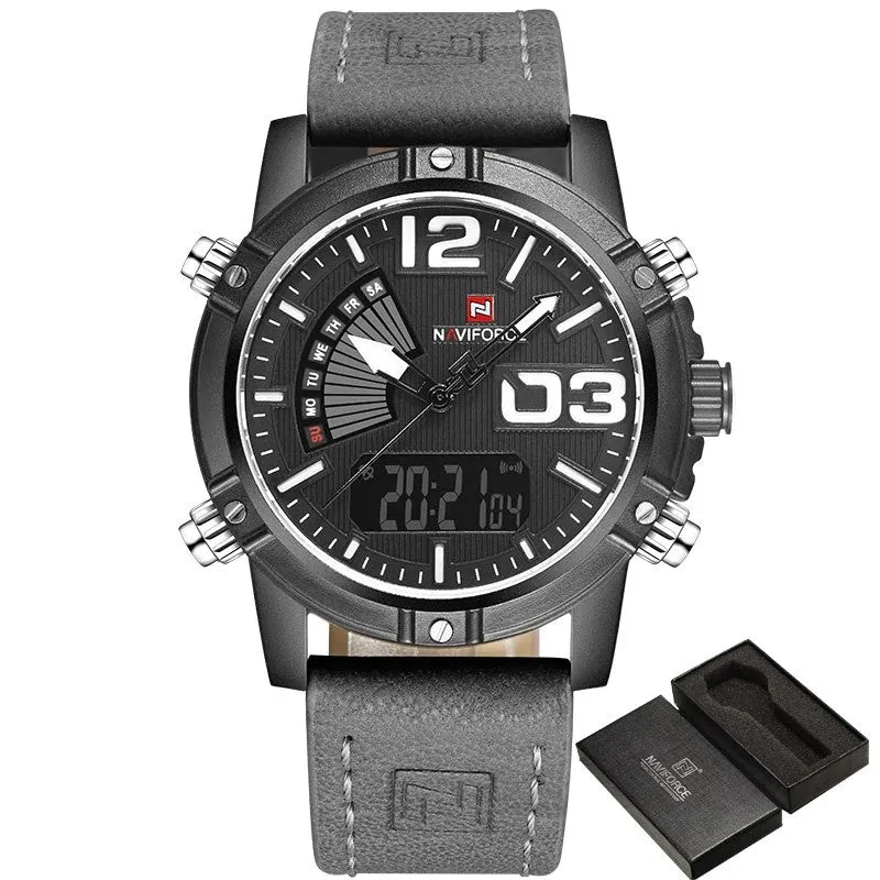 Men’s Leather Military Style Waterproof Watch