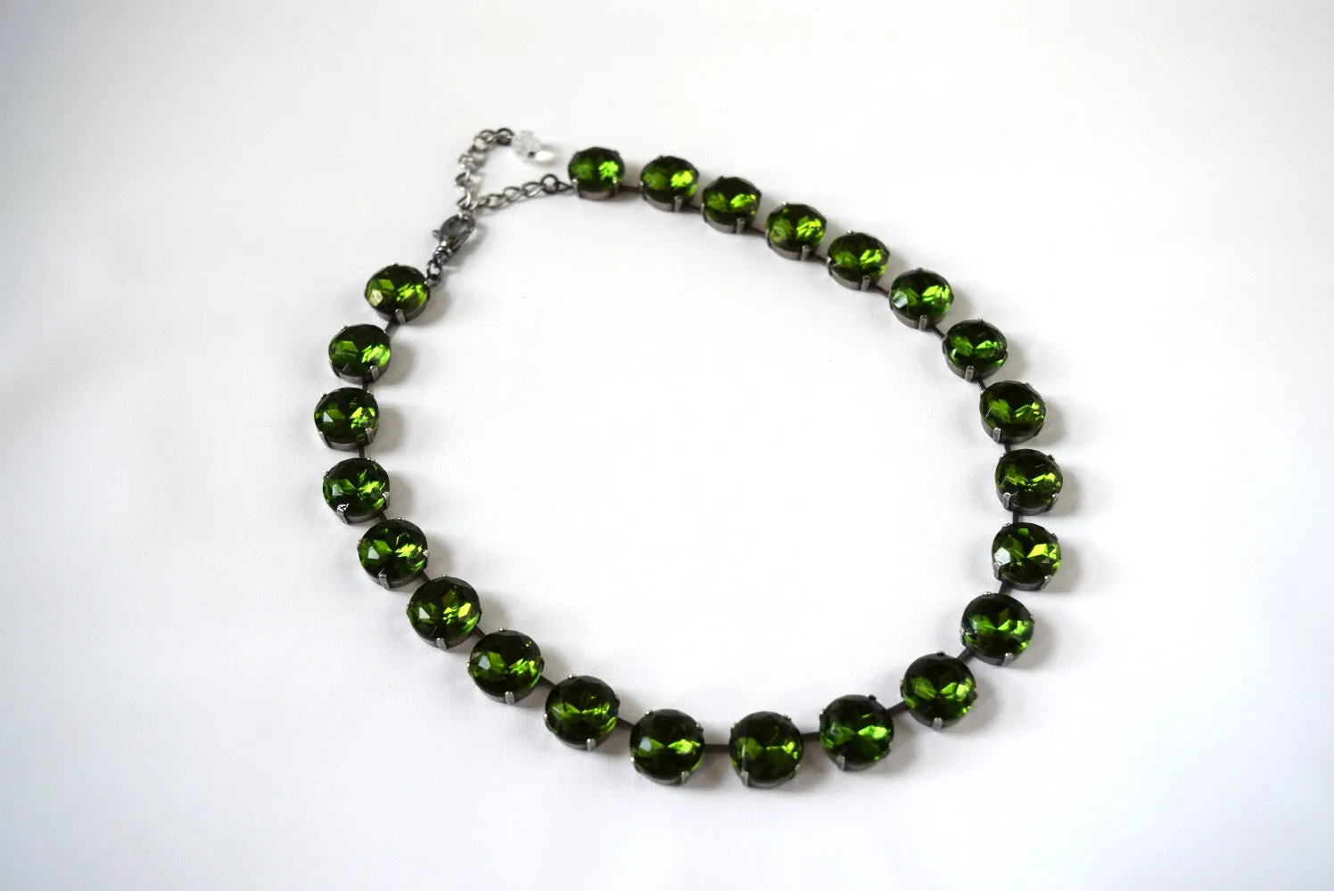 Olive Green Riviere Necklace - Medium Round