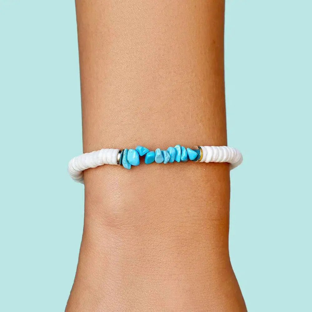 Pura Vida Puka Shell & Turquoise Chip Bracelet