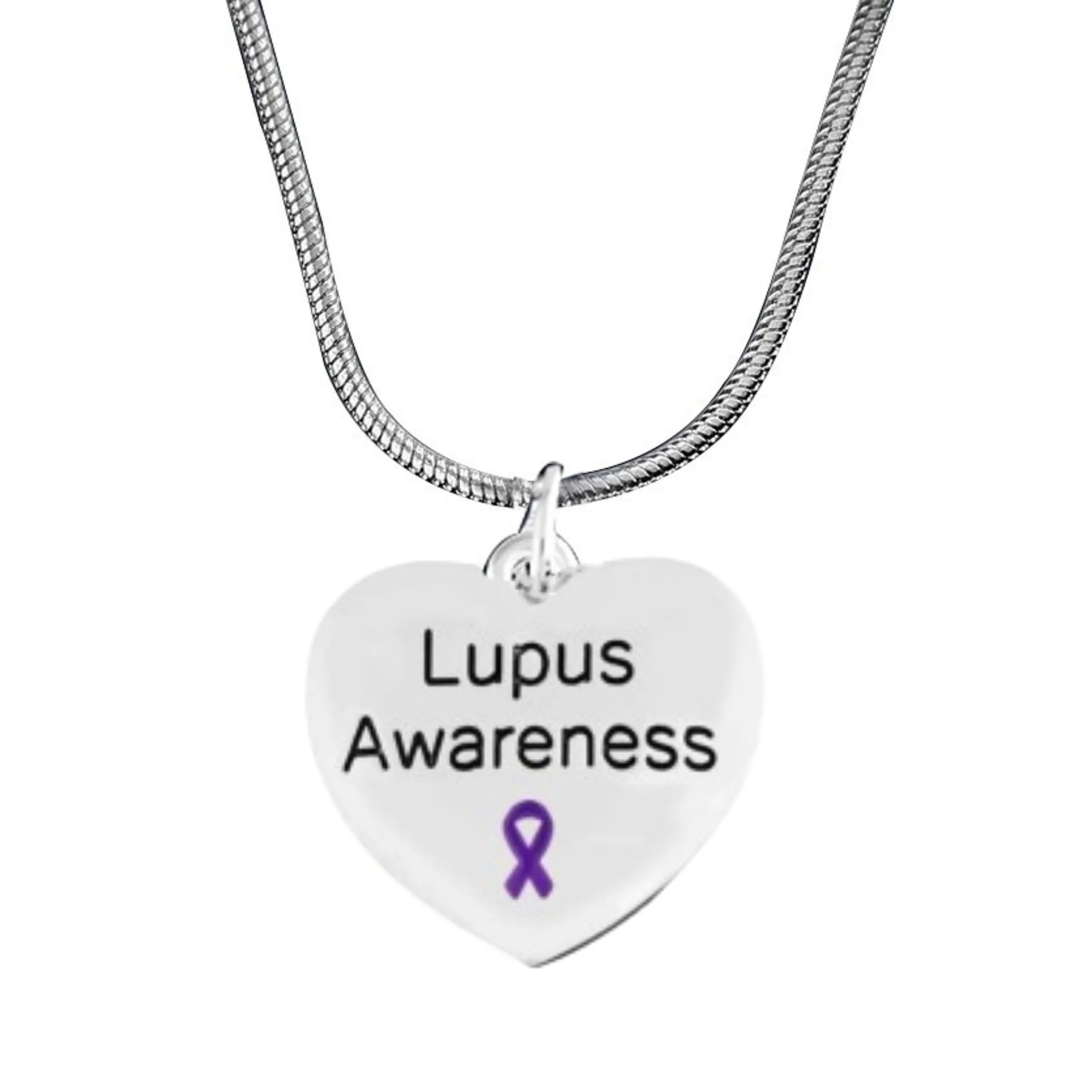 Purple Ribbon Lupus Awareness Heart Necklaces