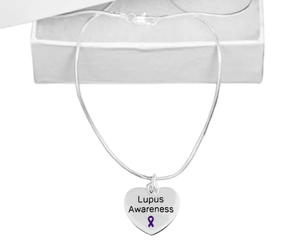 Purple Ribbon Lupus Awareness Heart Necklaces