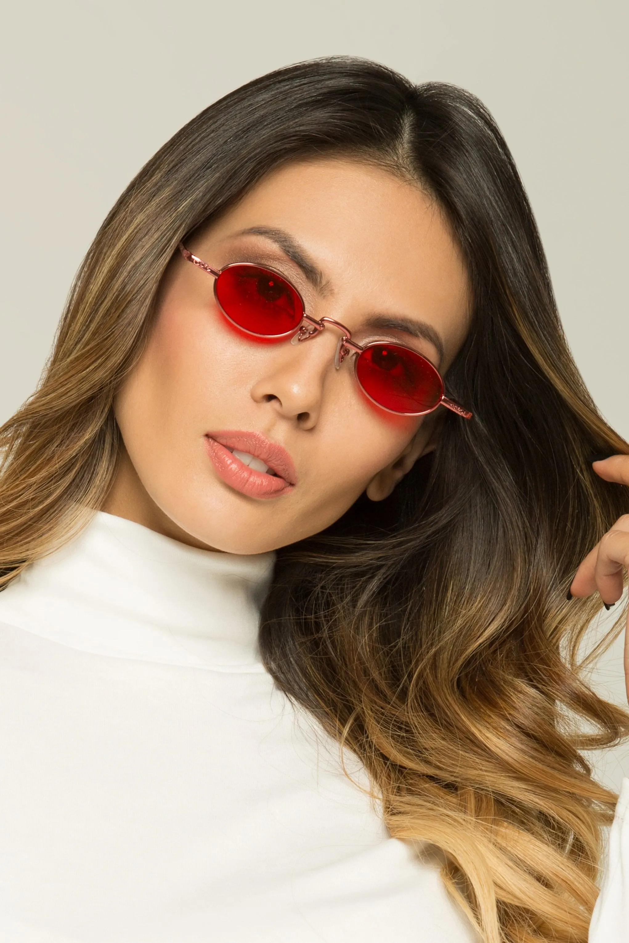 Red Lens Metal Arms Oval Sunglasses