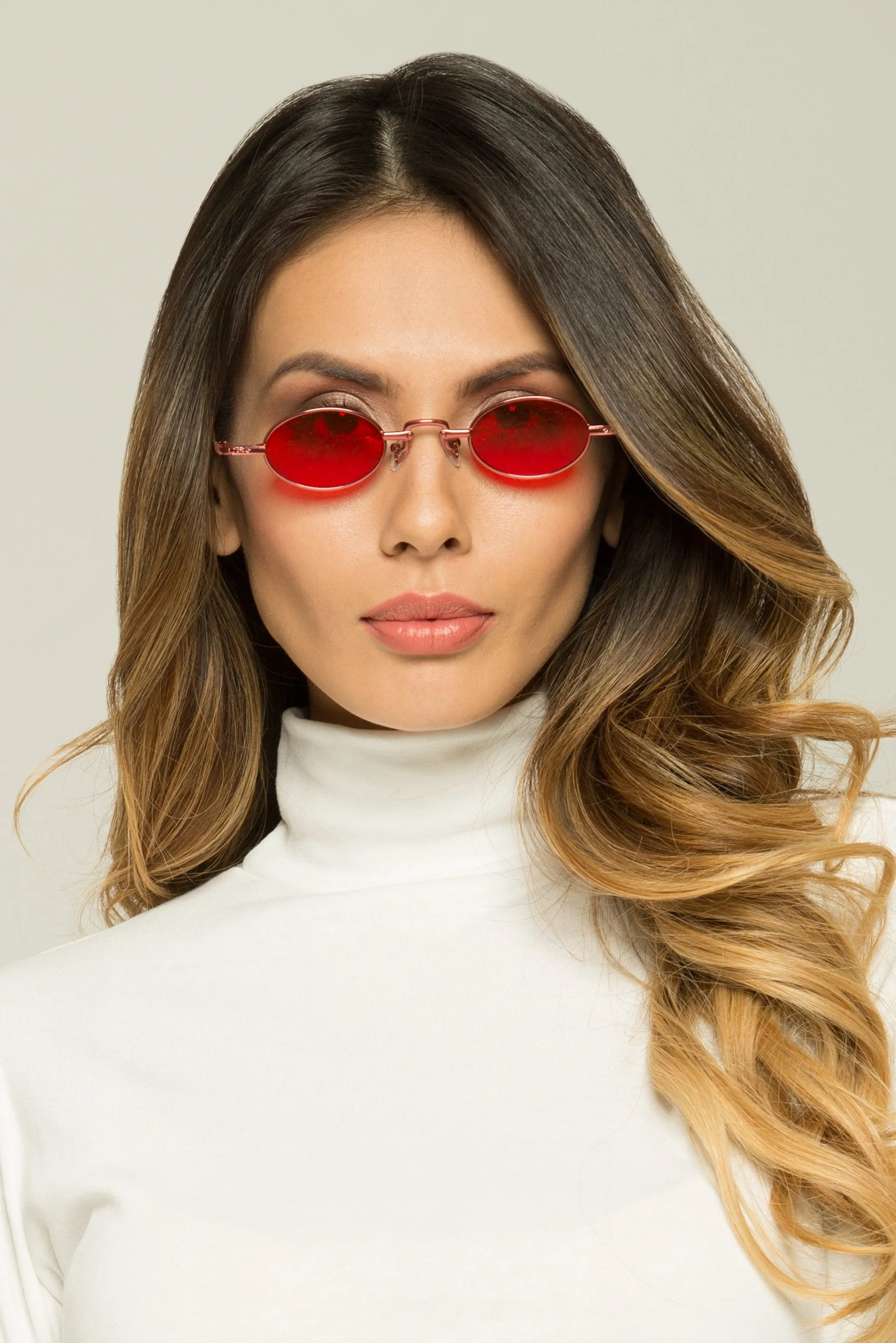 Red Lens Metal Arms Oval Sunglasses