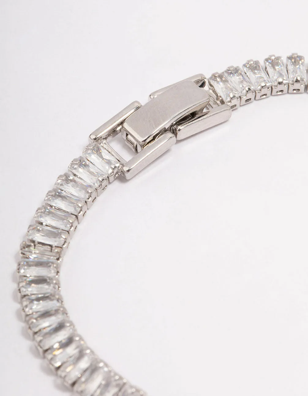 Rhodium Round Emerald-Cut Rectangular Tennis Bracelet