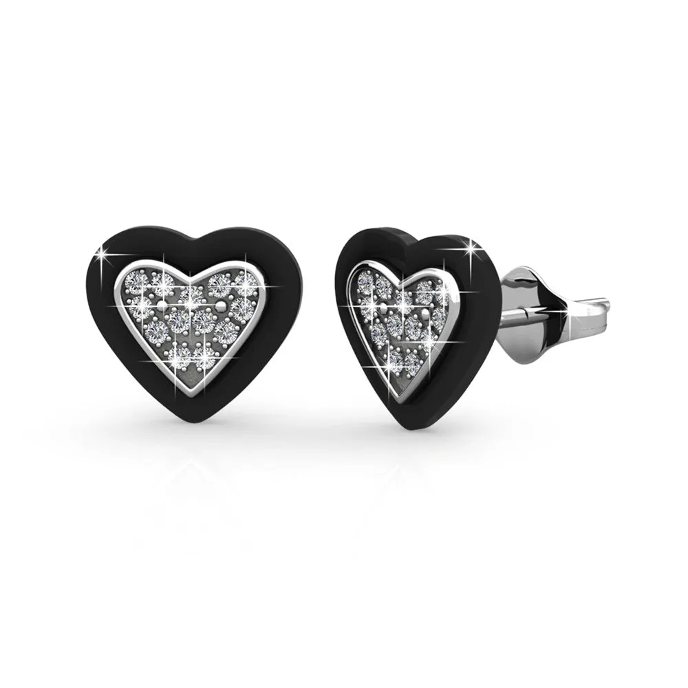 Rory 18k White Gold Plated Heart Halo Stud Earrings with Crystals