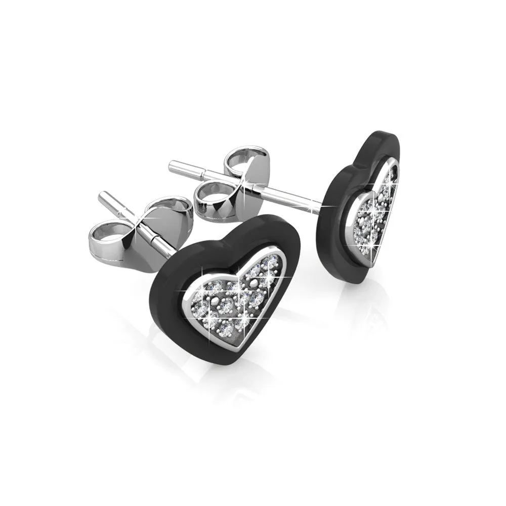 Rory 18k White Gold Plated Heart Halo Stud Earrings with Crystals