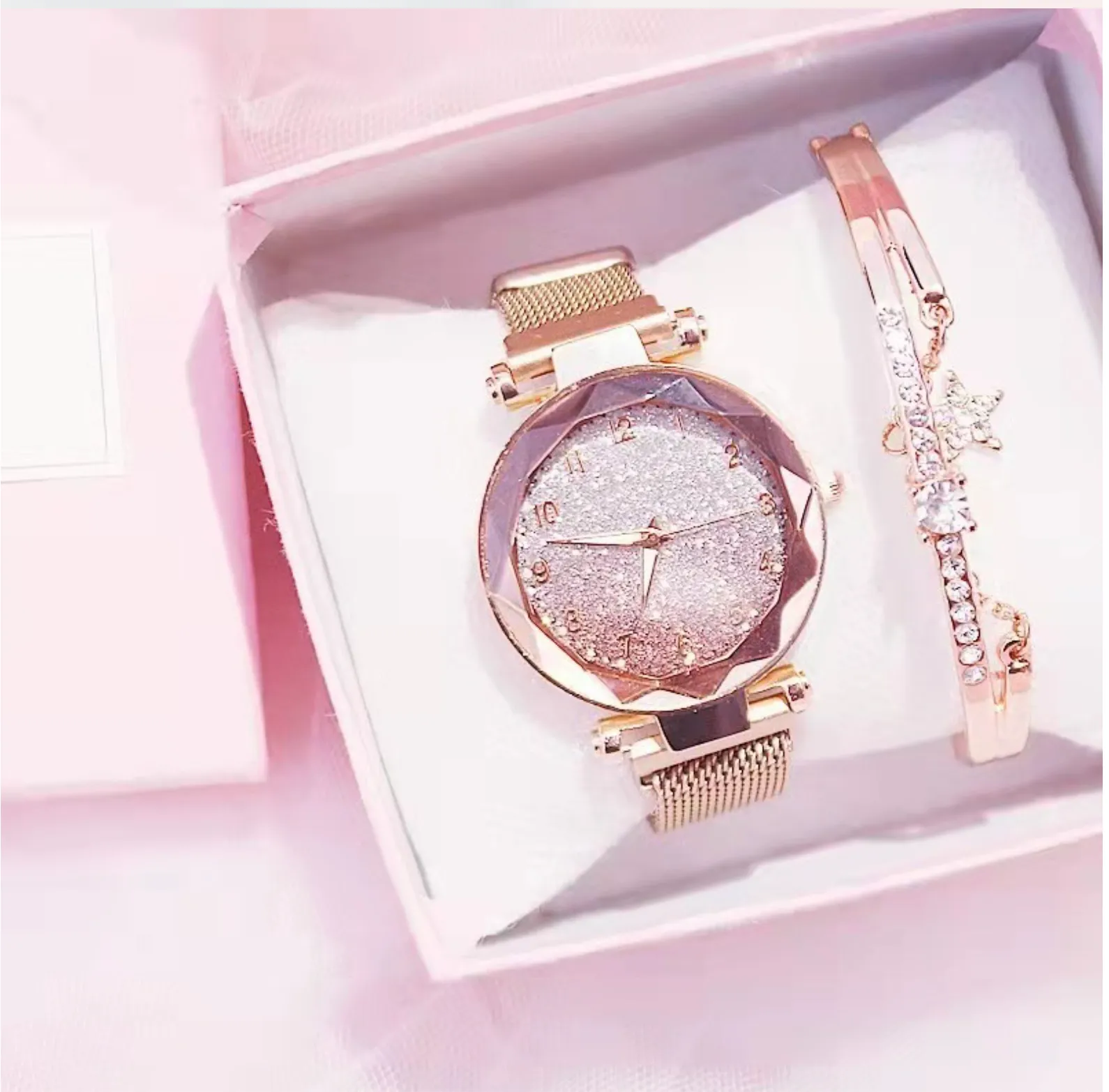 Rose Gold Diamond Star Wrist Watch