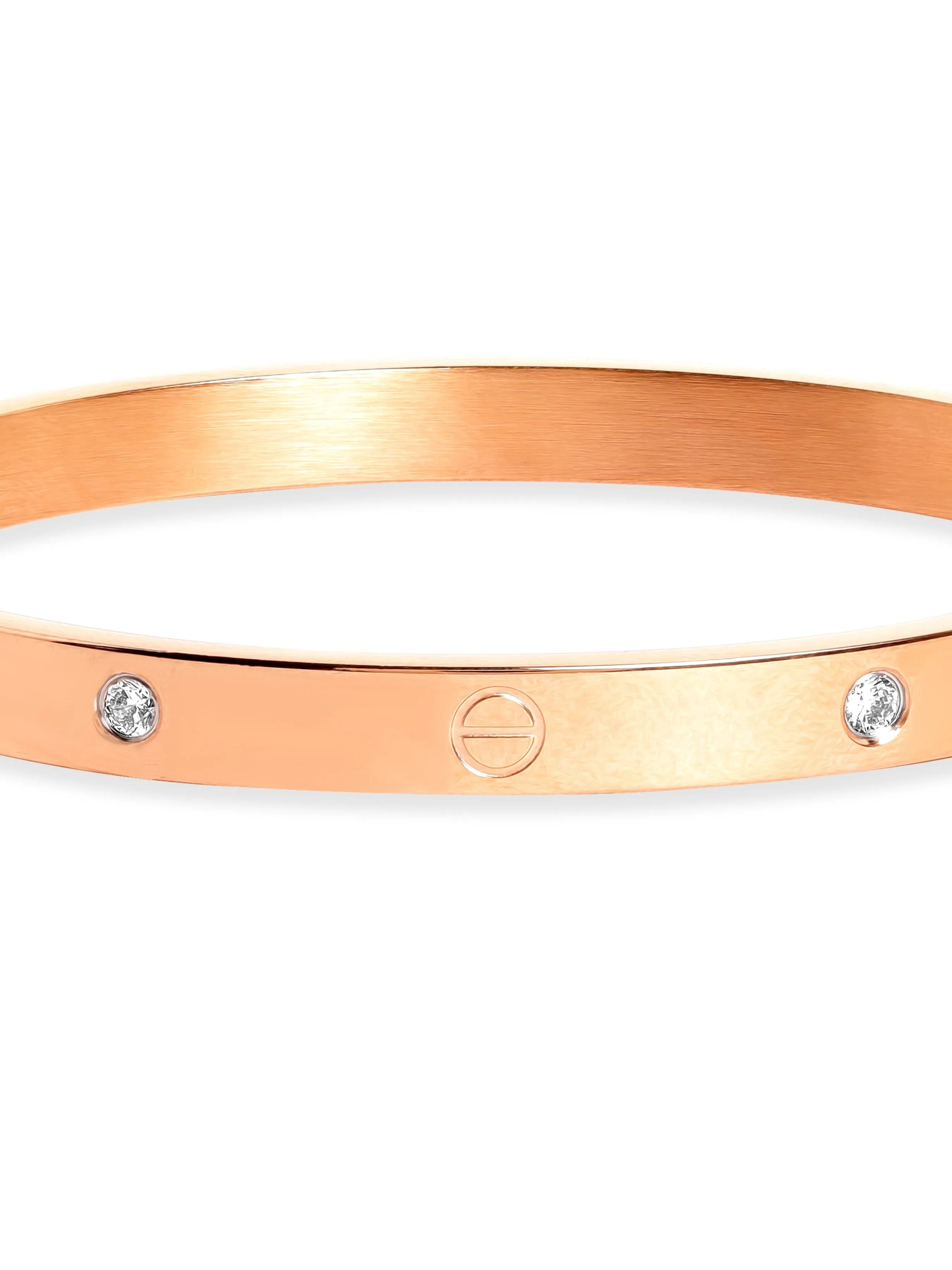 Rubans Voguish Rose Gold Plated Stainless Steel Zirconia Studded Tarnish-Free Demi-Fine Openable Bangle Style Bracelet