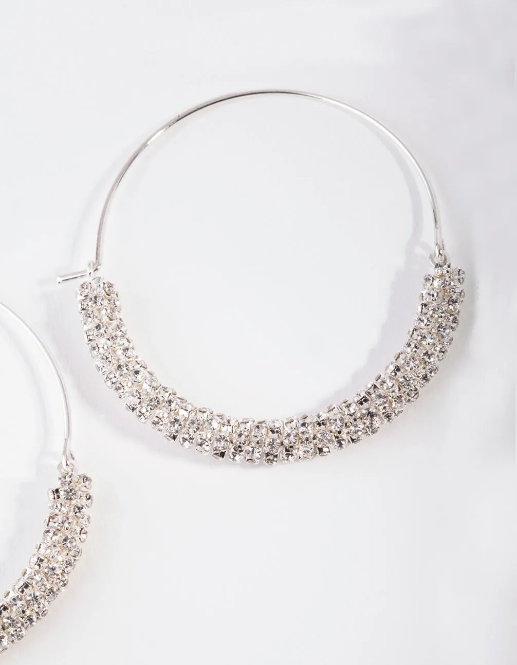 Silver Half Diamante Hoop Earring