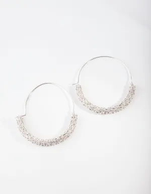 Silver Half Diamante Hoop Earring