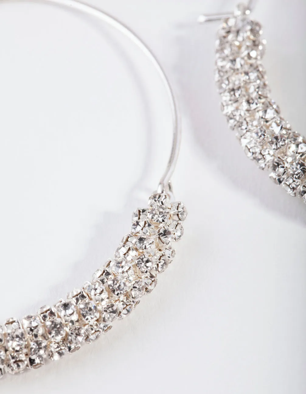 Silver Half Diamante Hoop Earring