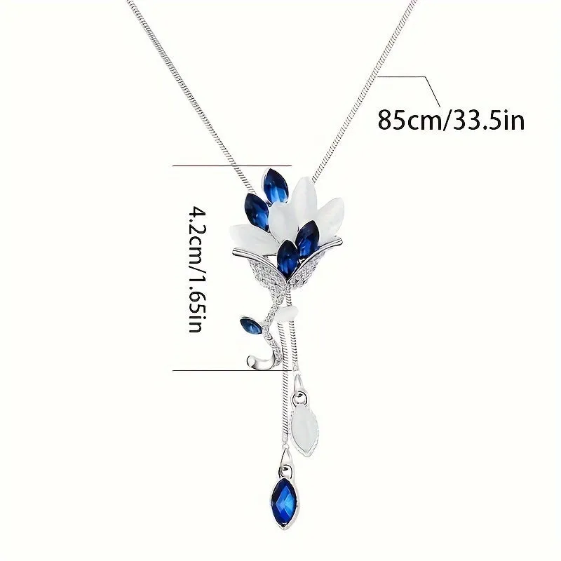 Stylish Tassel Necklace for Women  Flower Pendant Sweater Chain