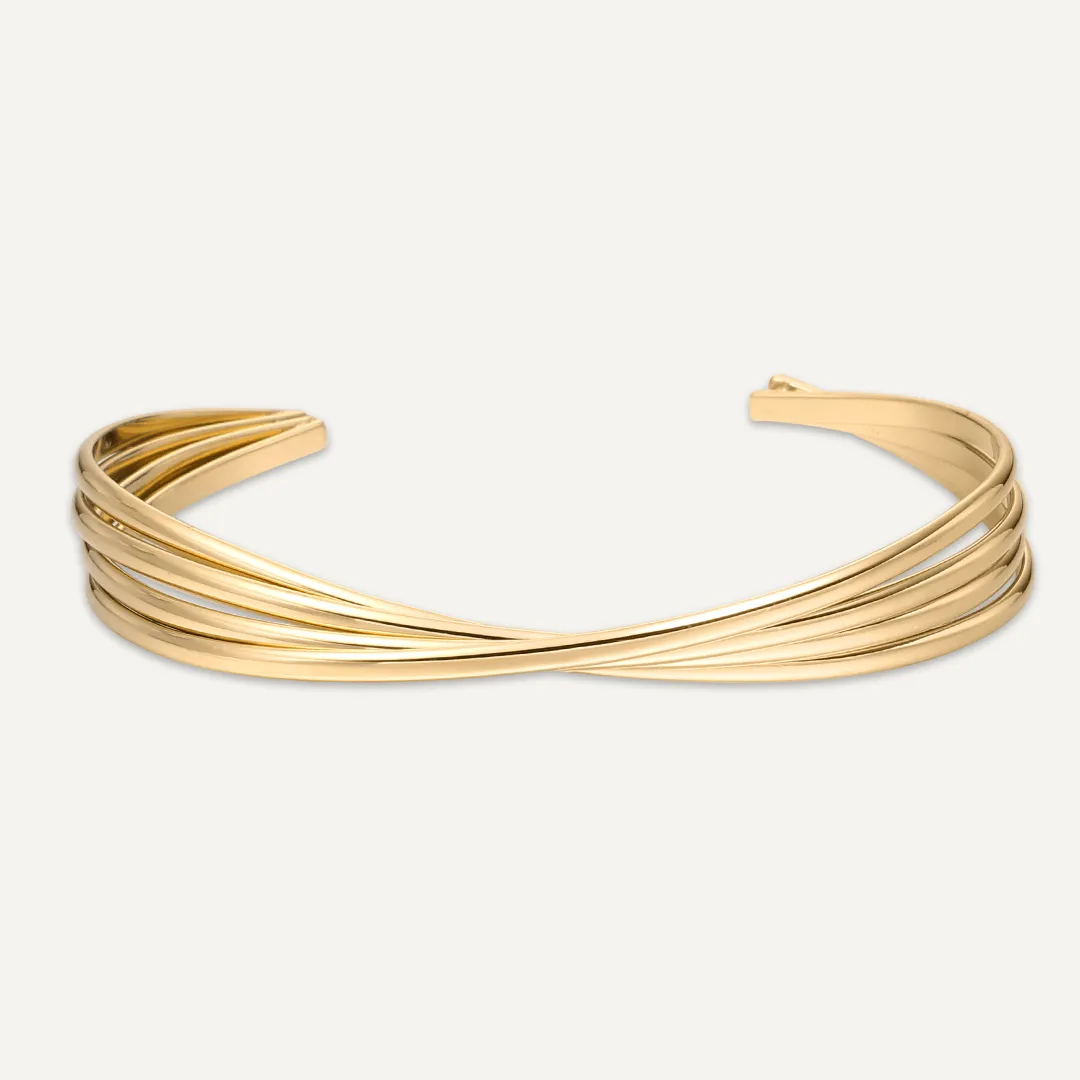 Vibes | Wavy Elegance Open Bracelet | 18K Gold-Plated