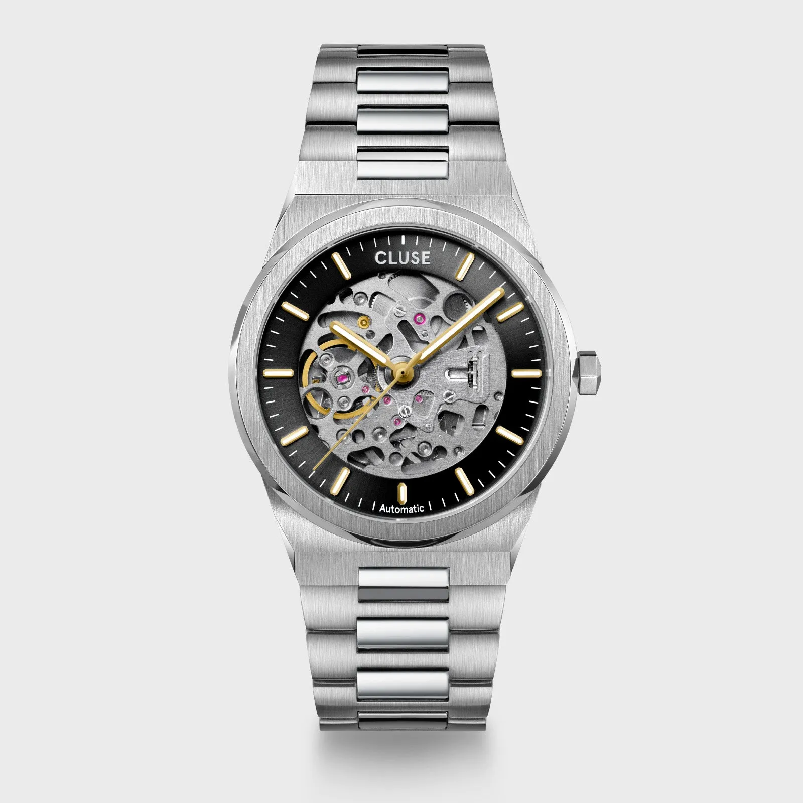 Vigoureux Steel Automatic Watch, Black, Silver Colour