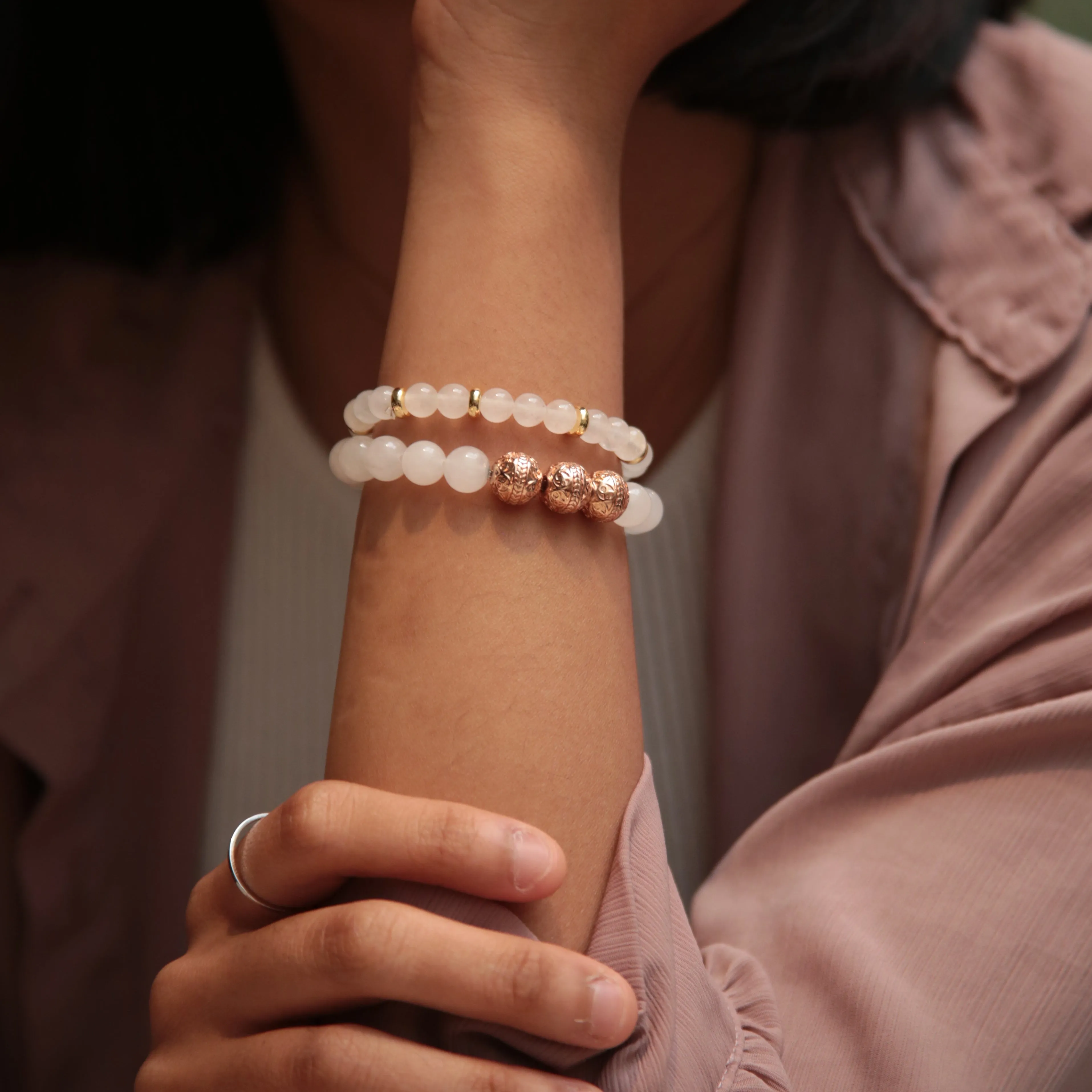 White Jade Rose Gold Bracelet with White Jade Bracelet